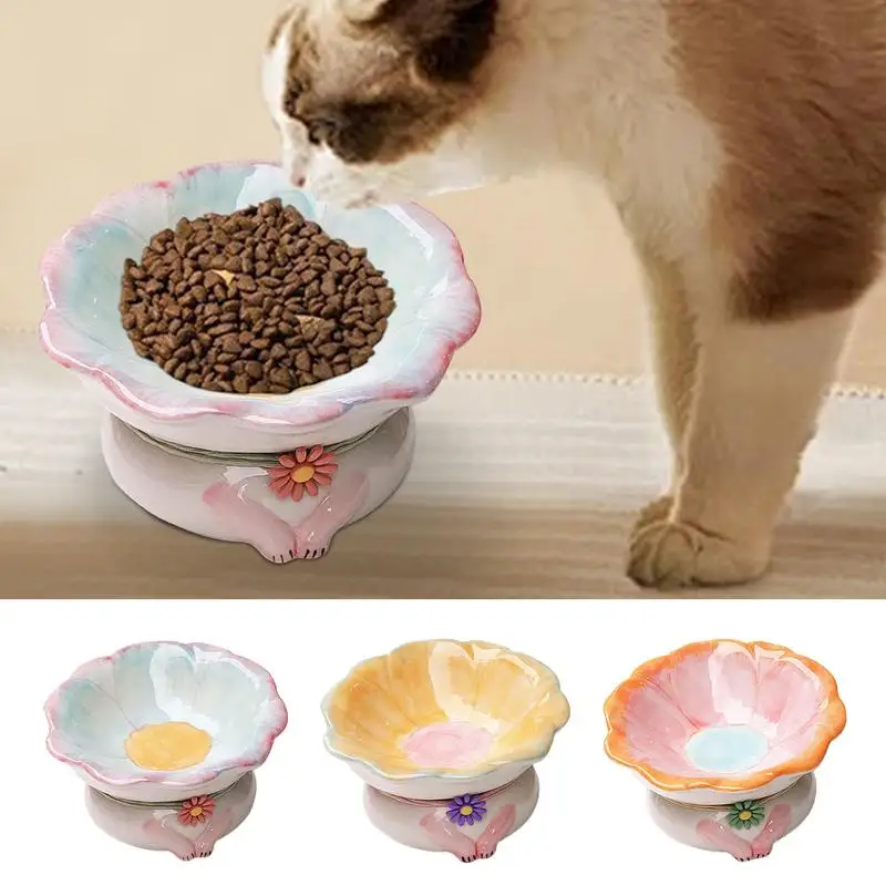 

Ceramic Raised Cat Bowl Anti Vomiting Cat Food Bowl Flower Shape Pet Feeder Bowl Kitten Feeding Bowls With Non Slip Base feeders