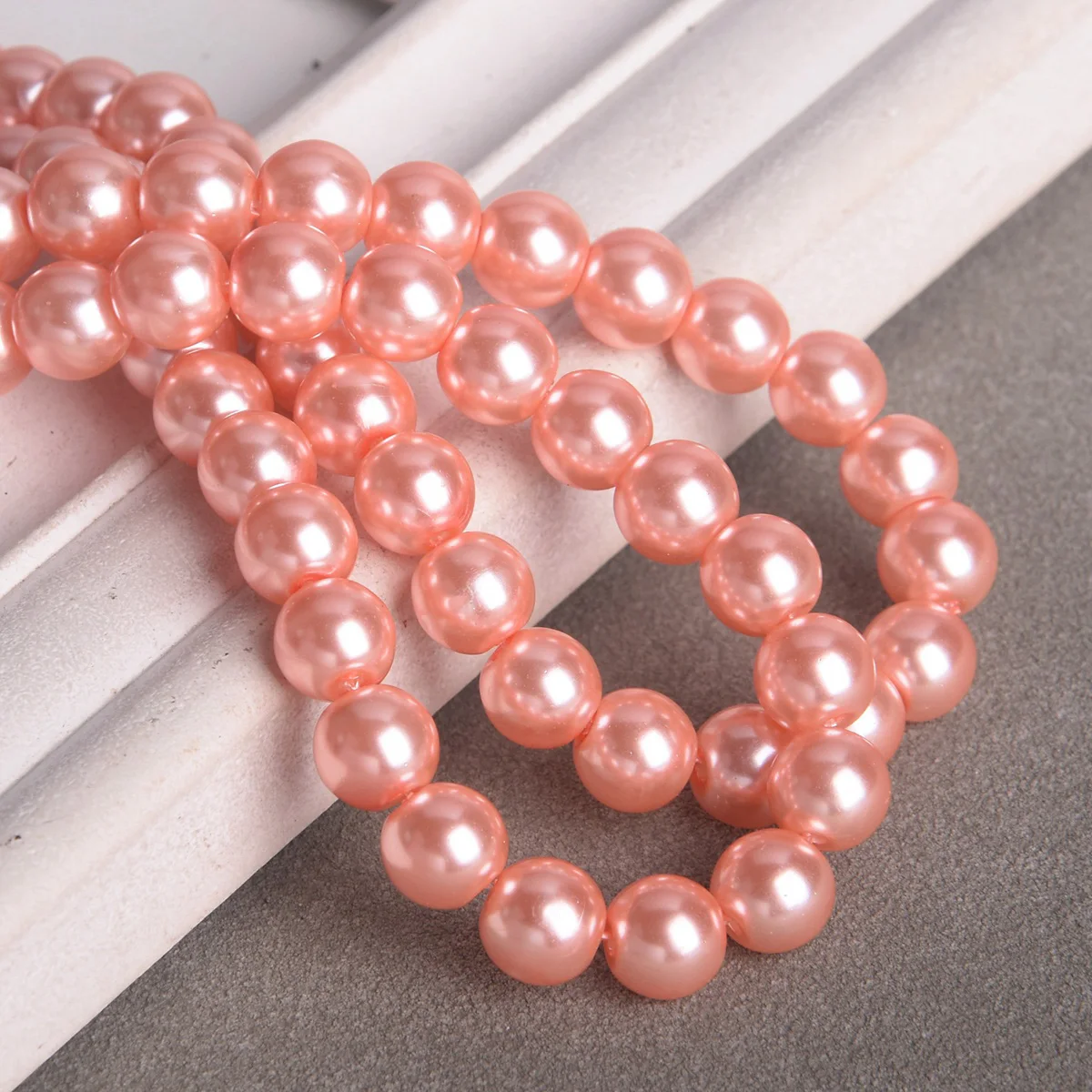 Lot De 27 Perles Vintage En Verre Rose Nacré - Diamètre 12 Mm - Occasion