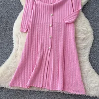YuooMuoo Brand Fashion Aesthetic Patchwork Knitted Maxi Dress Autumn Winter Women Luxury Shirt Sweater Dress Office Lady Vestido - Image 6