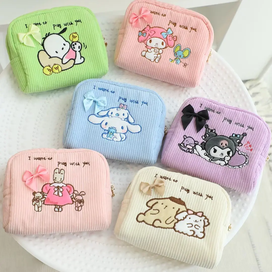 Sanrio Kuromi Cartoon Makeup Bag Cinnamoroll Portable Toiletry Bag for Travel Coin Wallet My Melody Portable Tampon Organizer