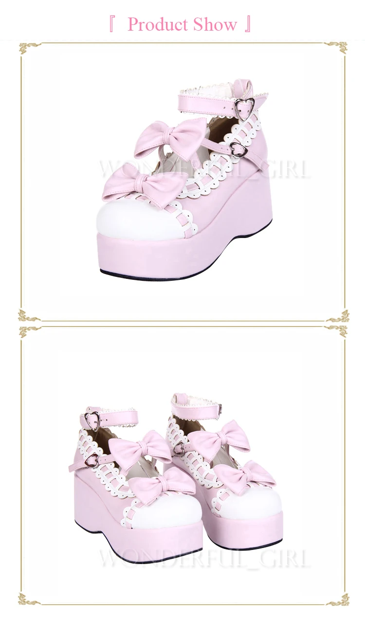 Neue Japanische Lolita Schuhe Mädchen Prinzessin Pumps High Heels Plateau mit Schleife 3