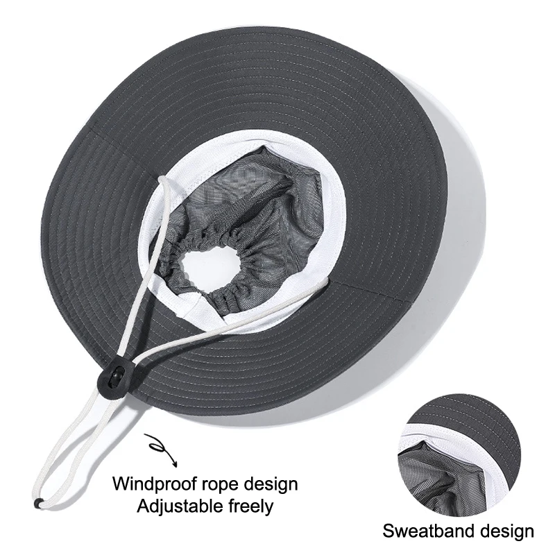 Wide Brim Sun Hat With Breathable Mesh For Men Women Adjustable Big Head Outdoor 50+UPF Protection Safari Cap Fishing Hiking Hat