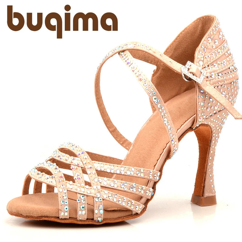 Women Latin Dance Shoes Rhinestones Soft Bottom Salsa Shoes For Dancing Ladies Sandals Women's Wedding Hight Heels 7.5CM 2