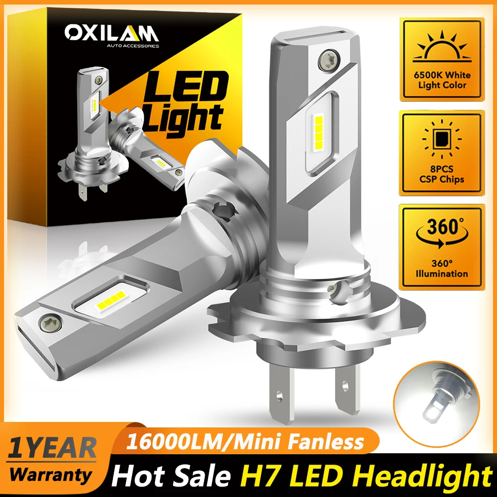 2Pcs 16000lm H7 LED Fanless Headlight Bulb 6500K White Wireless Car Head Lamp CSP Chip 12V