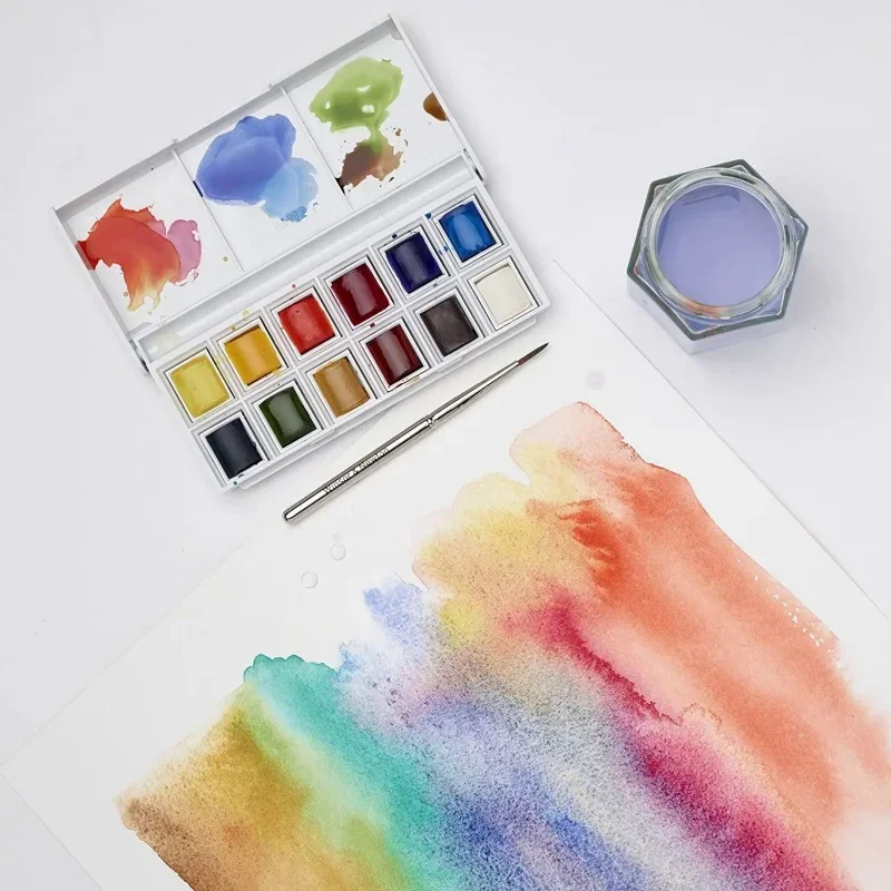 Winsor & Newton Cotman Portable Travel Watercolor Paint 12 Color Solid Water Colour Sketchers' Pocket Box 1 pcs Palette