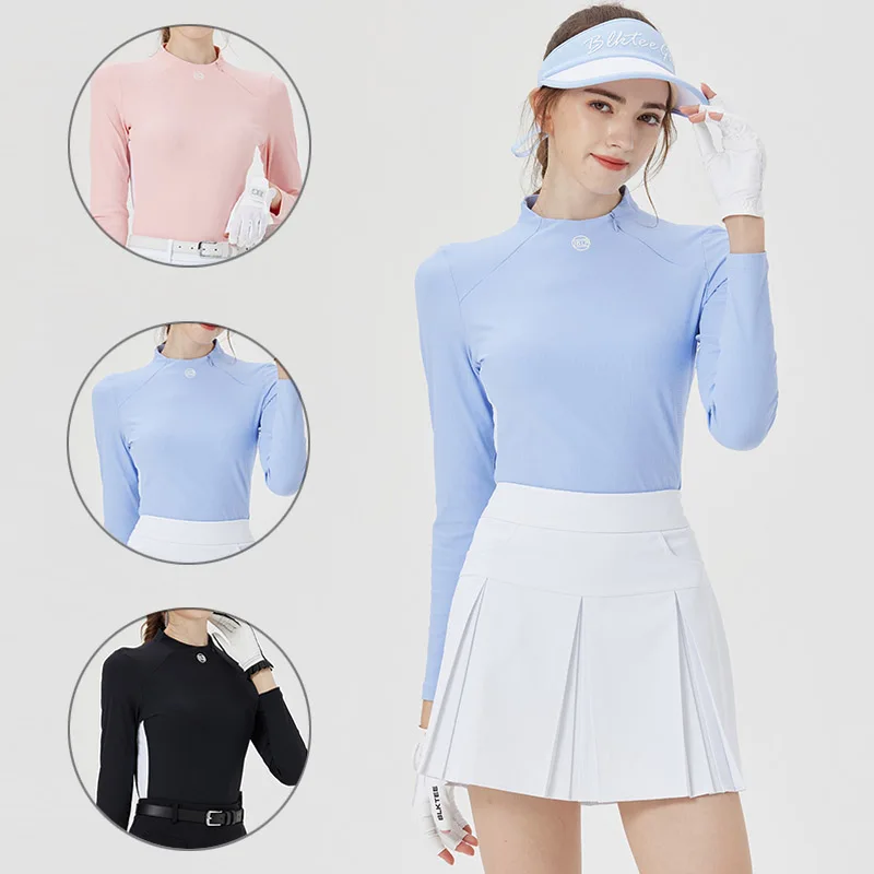 

Blktee Autumn Women Long Sleeve Golf Tops Ladies Fast Dry Slim T-shirt Women Elastic Zipper Polo Shirt Casual Golf Sportwear