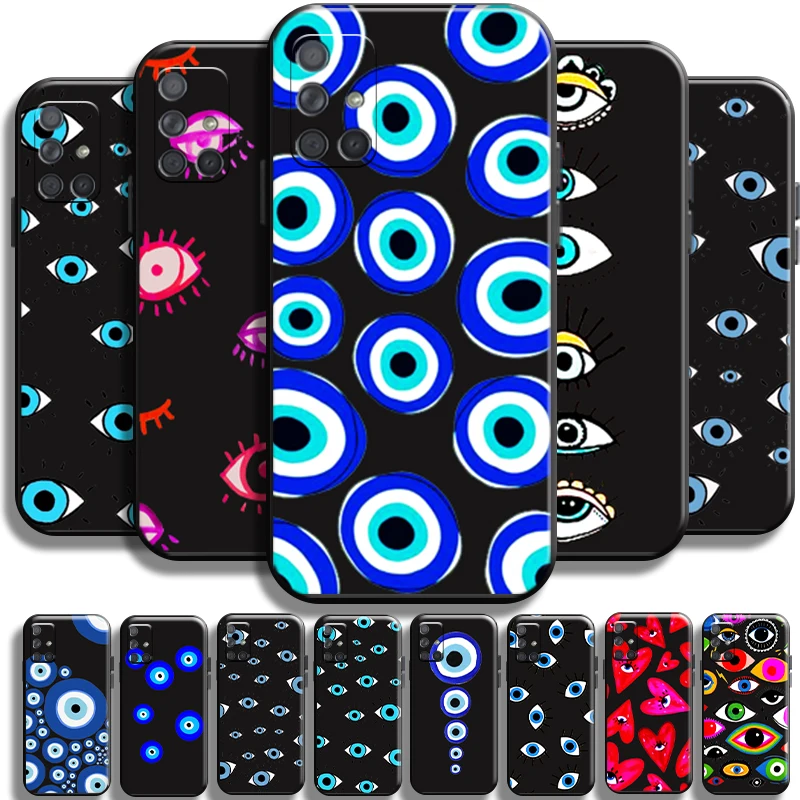 

Lucky Eye Blue Evil Eye Print For Samsung Galaxy A71 A71 5G Phone Case Shell Full Protection Black Liquid Silicon Carcasa Back