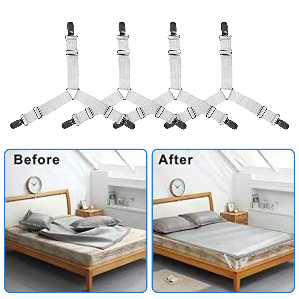 4pcs Elastic Adjustable Sofa Cushion Bed Sheet Strap For Corner Triangle With Clips Home Non Slip Holder Stays In Place Fastener