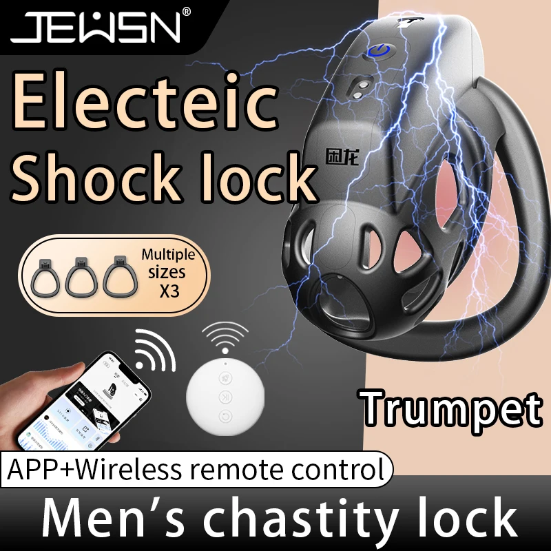 Penis Cage Electric Shock Chastity Lock For Men Gay with 3 Active Rings