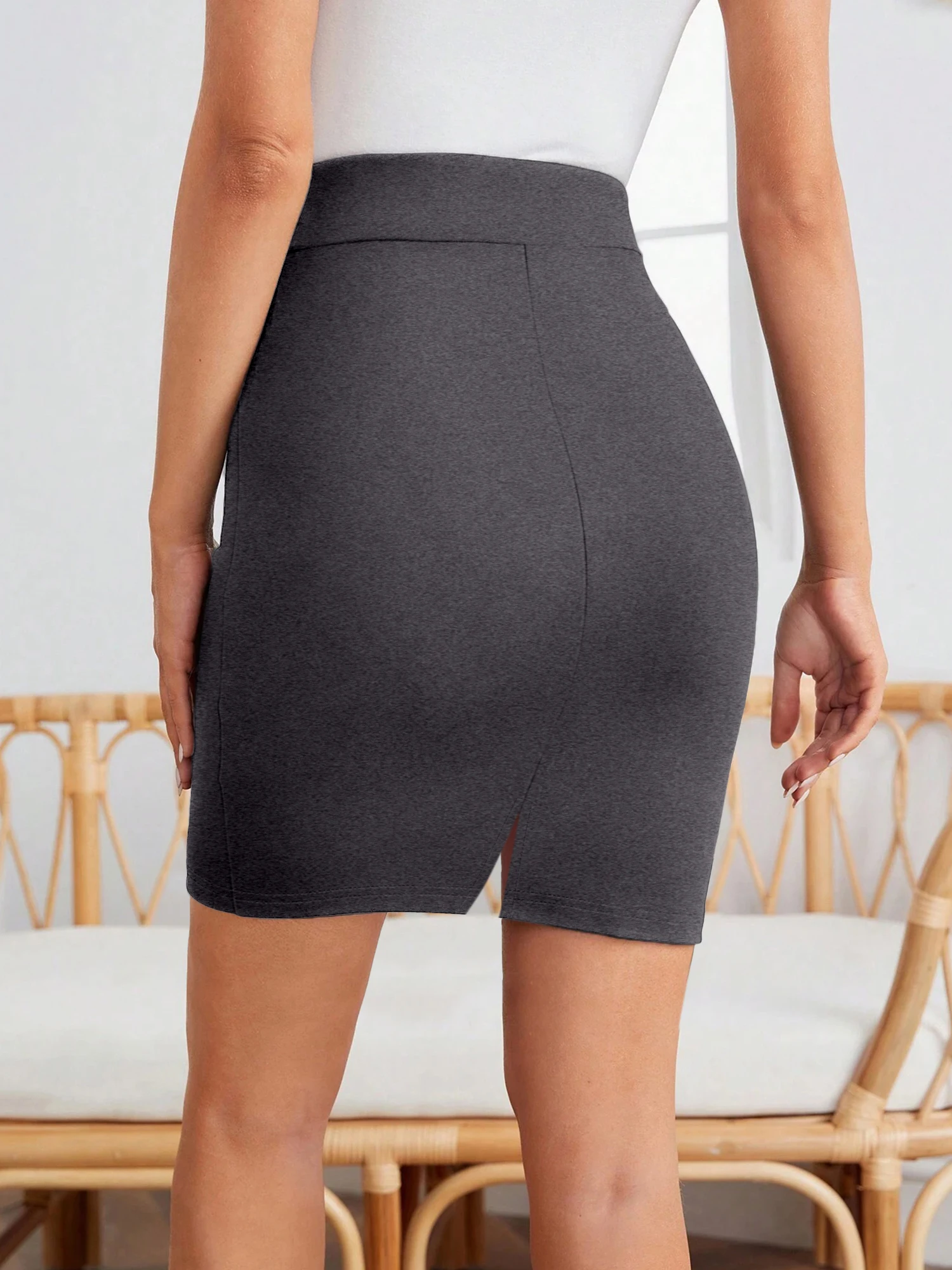 Women's Solid Color Bodycon Mini Skirt - High Waist Wide Elastic Waistband, Stretchy Durable Fabric, Non-See-Through 6