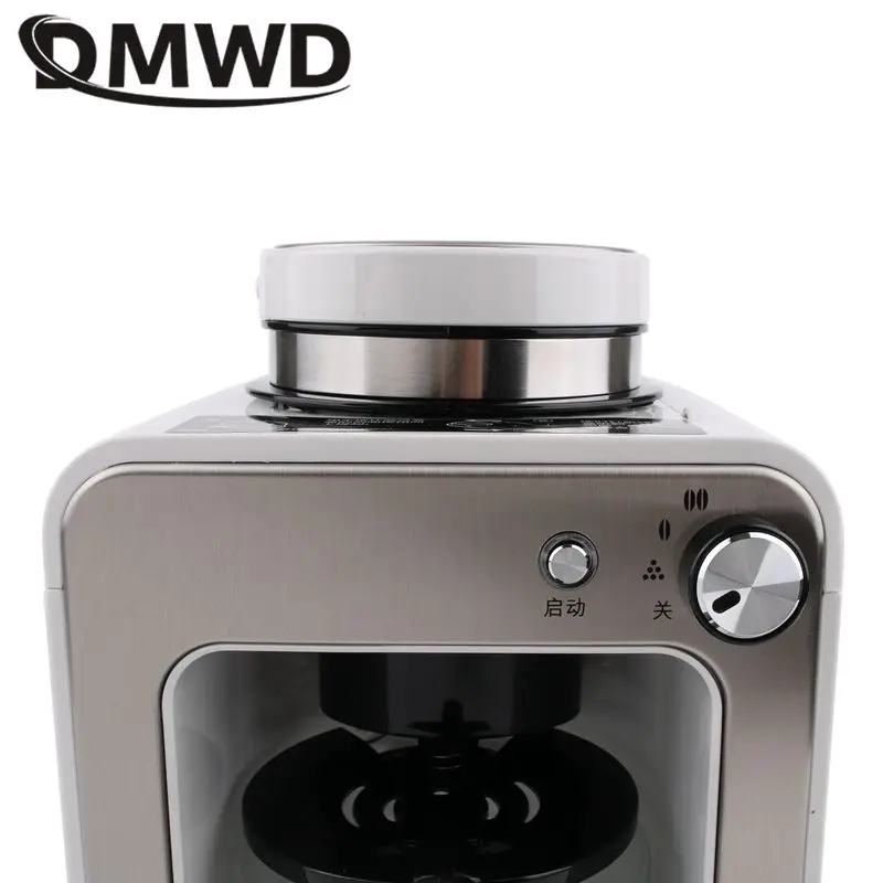 DMWD Household Automatic American Coffee Machine Drip Type Coffee Maker Filter Bean Grinder 2 in 1 Tea maker 220V