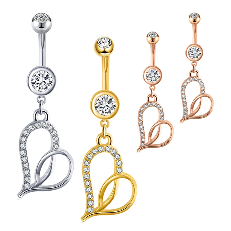 

Dangling Belly Button Rings Navel Rings Round/Love Heart Clear CZ Curved Barbell Piercing For Women Silver rose gold Wholesales