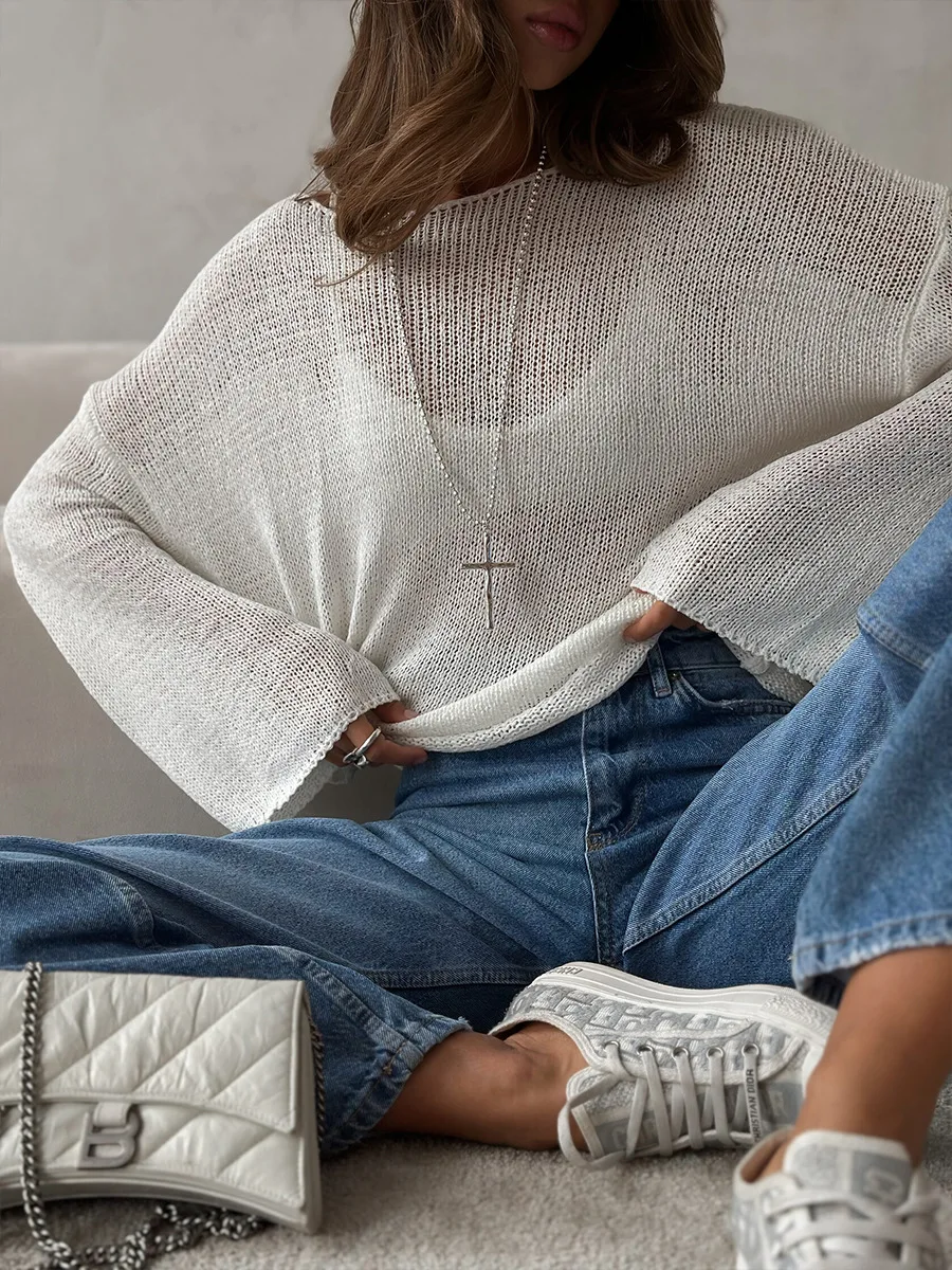 Bornladies простой однотонный свитер с длинными рукавами, женский ...