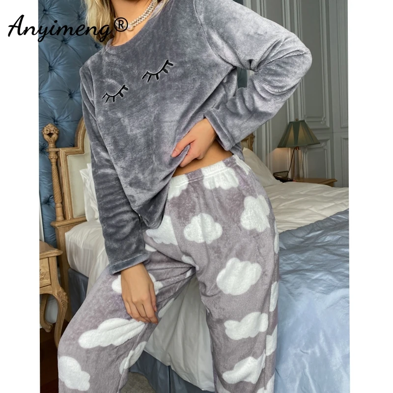 Fluffy Winter Woman Pajamas Set Pullover Lashes Sleepwear Homewear Cold Thermal Lady Lingerie Pyjama Casual Cozy Flannel Pijamas - Image 6