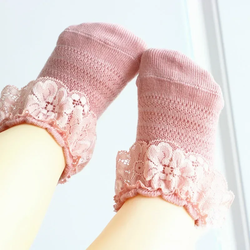 Baby Girl Socks Breathable Cotton Lace Ruffle Princess Mesh Socks Children Ankle Short Sock White Pink Yellow Girls Kids Toddler