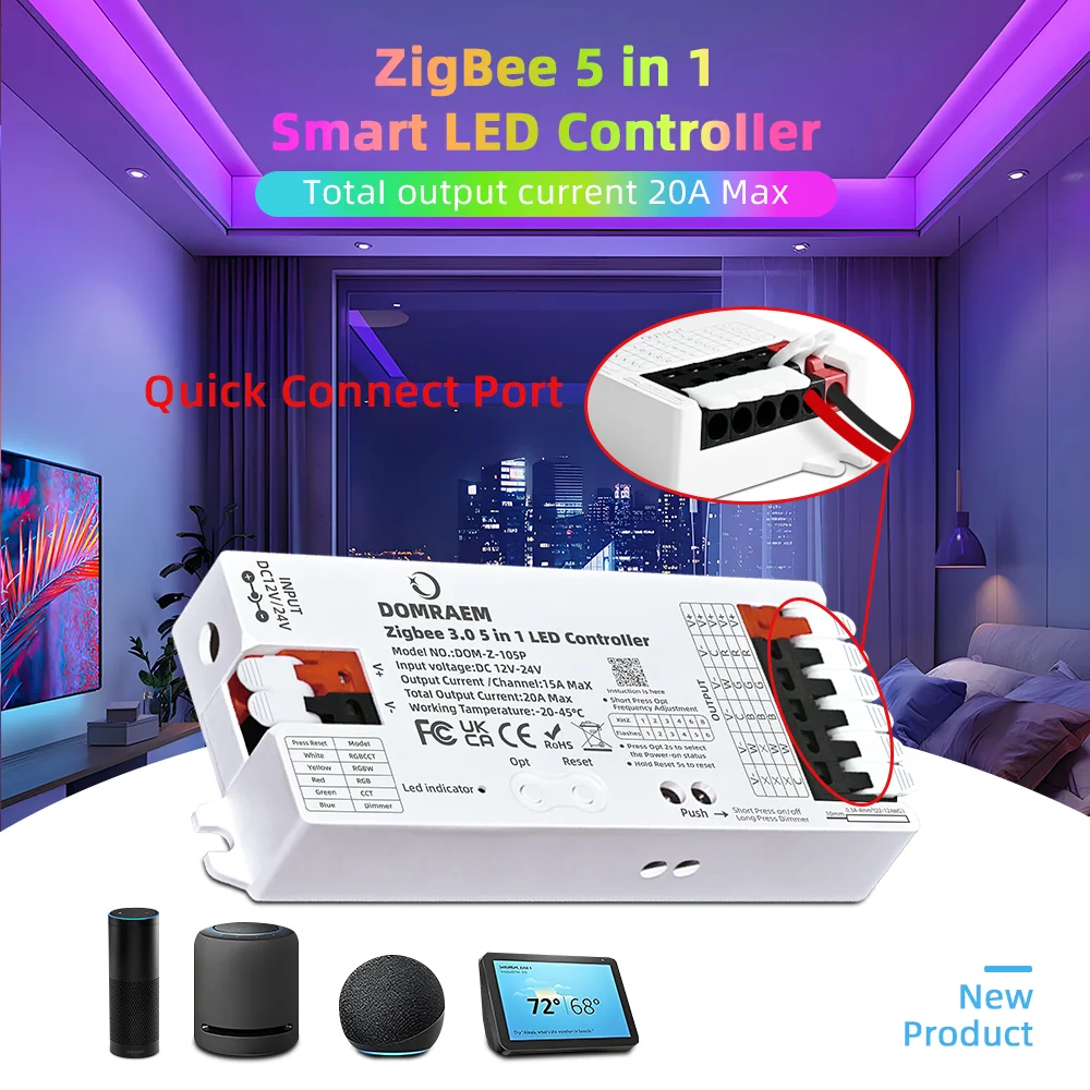 รูปสินค้า Zigbee 3.0 5-in-1 ตัวควบคุมไฟ LED อัจฉริยะ หรี่แสง CCT RGB RGBW RGBCCT ควบคุมด้วยเสียง 20A