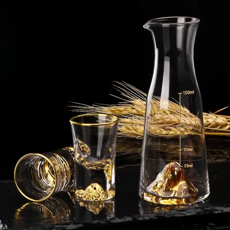 Chinese Style Gold Foil White Wine Glass Set Personalized Creative Jinshan Barware Decanter Home Small Liquor Cup Bar Sets
