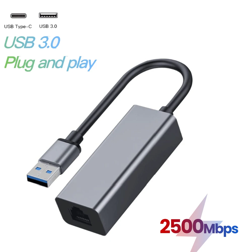 

Проводная сетевая карта 2500 Мбит/с USB Тип C Ethernet адаптер Бесплатный драйвер USB Тип C к RJ45 конвертер Lan адаптер для MacBook ПК Mac