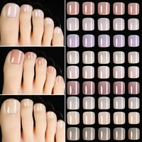 120Pcs Short Square Press-On Toe Nail Tips Pink Nude Solid Color Full Cover Fake Toenails Glossy Finished Durable False Toenails 1