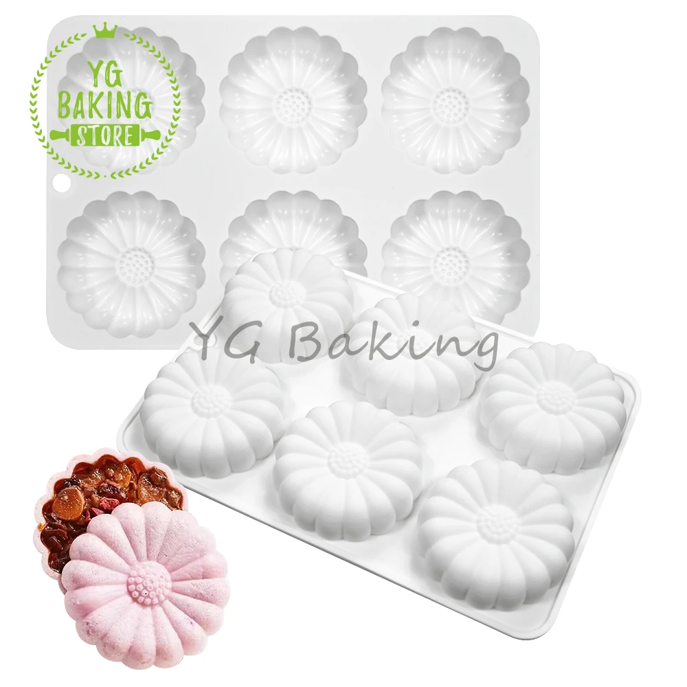 Dorica 6 Cavity 3D Daisy Flower Design Mousse Cake Mould DIY Pudding Chocolate Silicone Mold Cake Decorating Tools Bakeware Cake Mould Mousse Tartlet Moulds