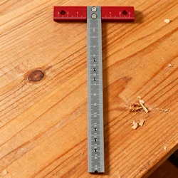 Precision Aluminum T - Ruler with Laser Etched Markings for Drafting and Measurement (Red Silver)
