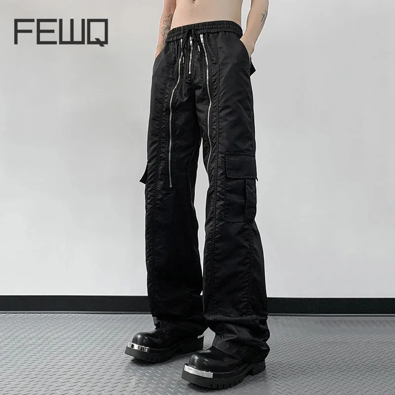 

FEWQ Men Pants High Street Darkwear Personality Niche Zippered Casual Pants 2024 Solid Color Wide Leg Male Trousers 24T1005