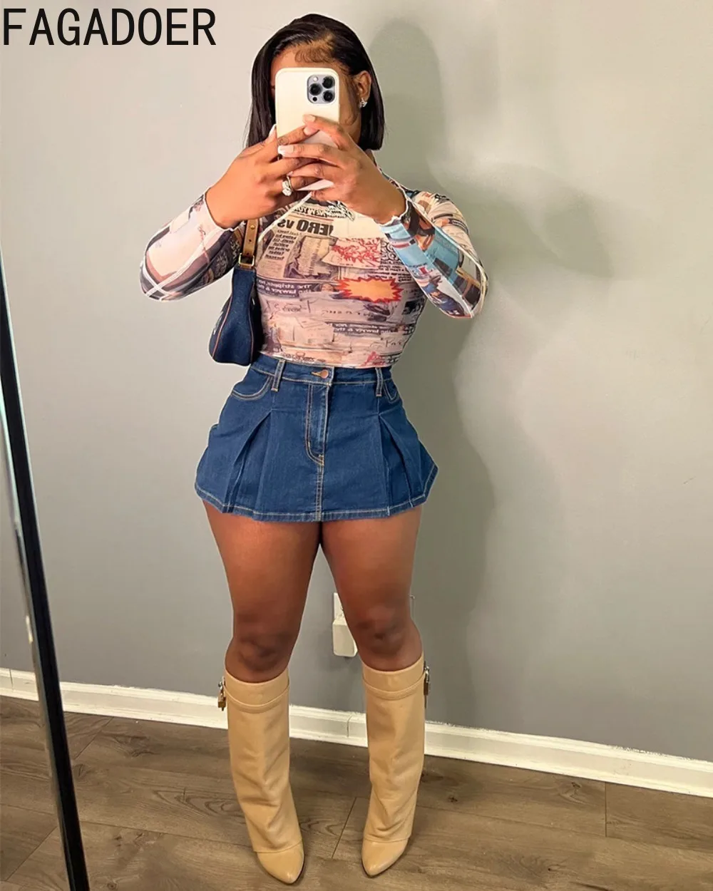 FAGADOER Y2k Women Denim Shorts Pleated Skirt Shorts  Retro 90s Blue Summer Stretchy Casual Shorts Ruffles Fashion Streetwear