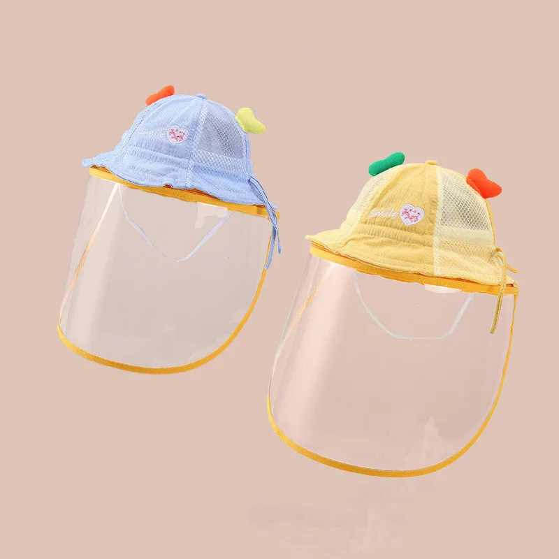 Cute Summer Baby Kids Bucket Hat Protective Face Shield Cover Zipper Detachable Mask Anti Saliva Dustproof Sun Hat Children Cap