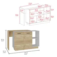 Sicilia Kitchen Island, Two  External Shelves, Double Door Cabinets, Three Shelves White / Light Oak 2