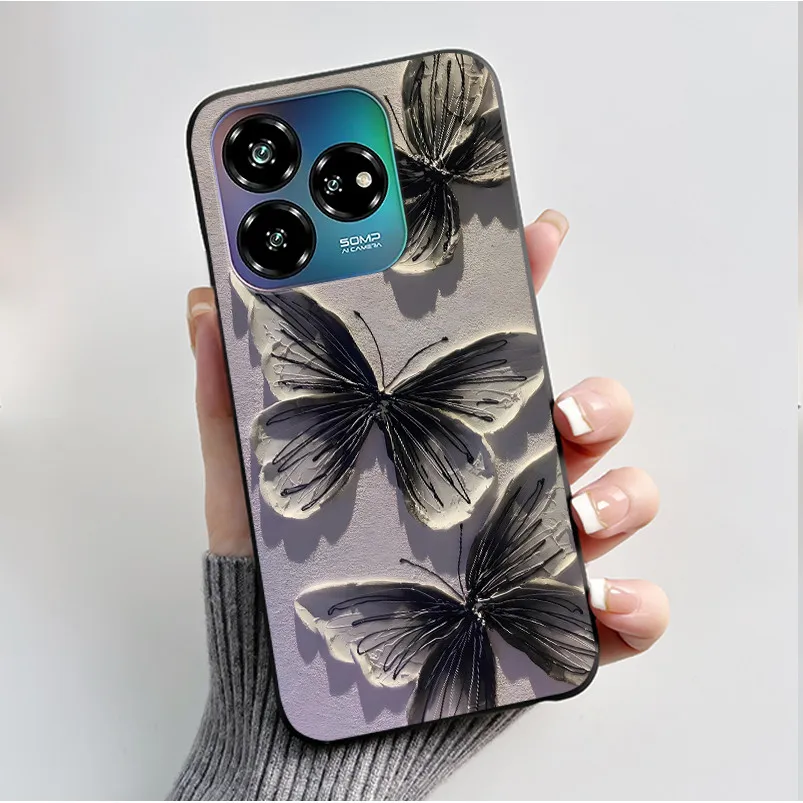 Black Soft Silicone Case with Cute Flower Cartoon Design