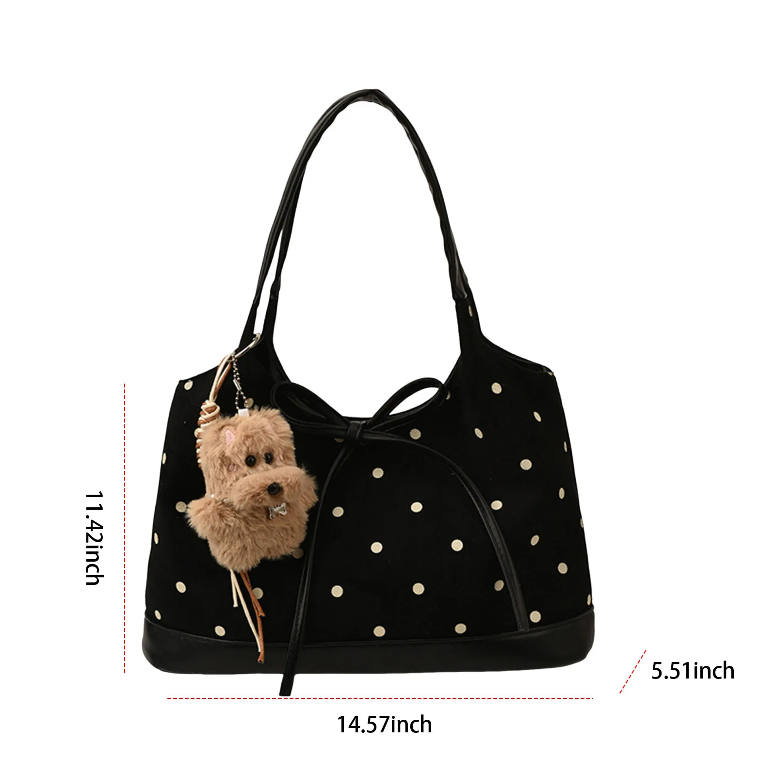 Women Faux Suede Polka Dot Print Simple Shoulder Handbag Underarm Shoulder Bag Fashion Shoulder Bag for School Work Daily Use