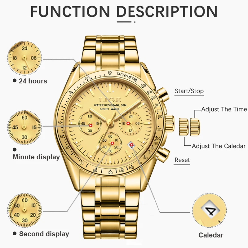 LIGE  Top Luxury Men Quartz Watch For Men Sports Waterproof Luminous Stainless Steel Date Classic Men's Watches Male Clock reloj
