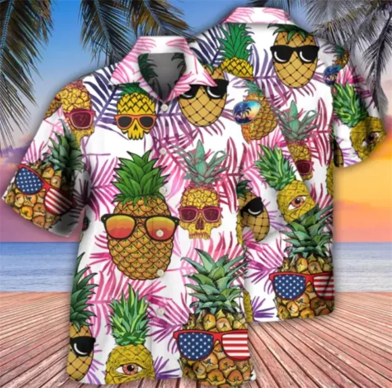 thumbnail image 1 of Nuevas camisas hawaianas para hombres, camisas playeras con estampado de piña y frutas, camisetas populares de secado rápido para el verano, ropa para hombres, camisas sueltas para mujeres, 1 of 5