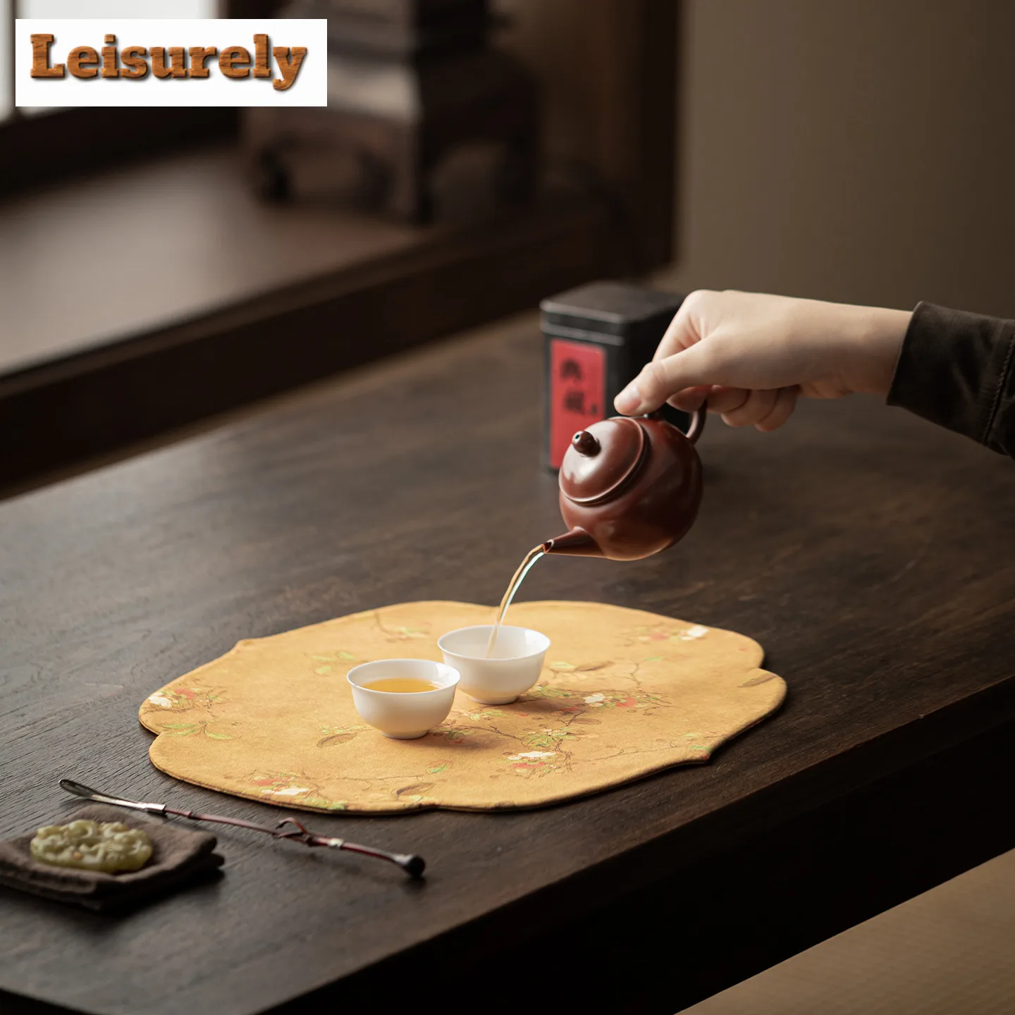 Chinese Style Begonia Edge Tea Table Mats Handmade Drink Coaster Household Dinner Table Cloth Mat Tea Ceremony Supplies Gift