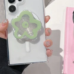 Floral Foldable Magnetic Phone Grip and Stand with Wireless Charging Compatibility (Green)