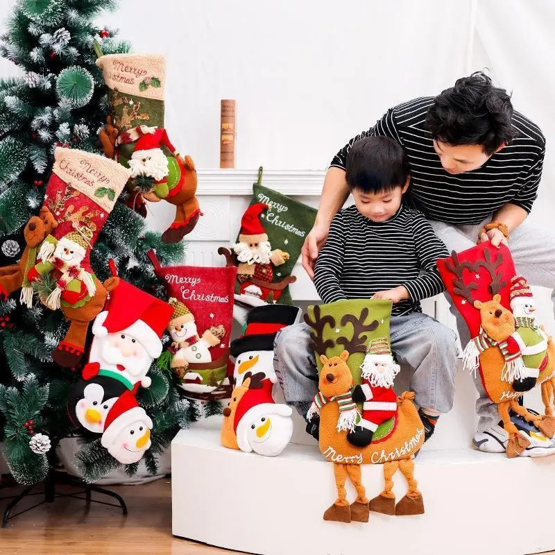 Christmas Santa Claus Snowman Reindeer Decorative Socks Christmas Tree Decor Children's Christmas Gift Socks Holiday Party Decor
