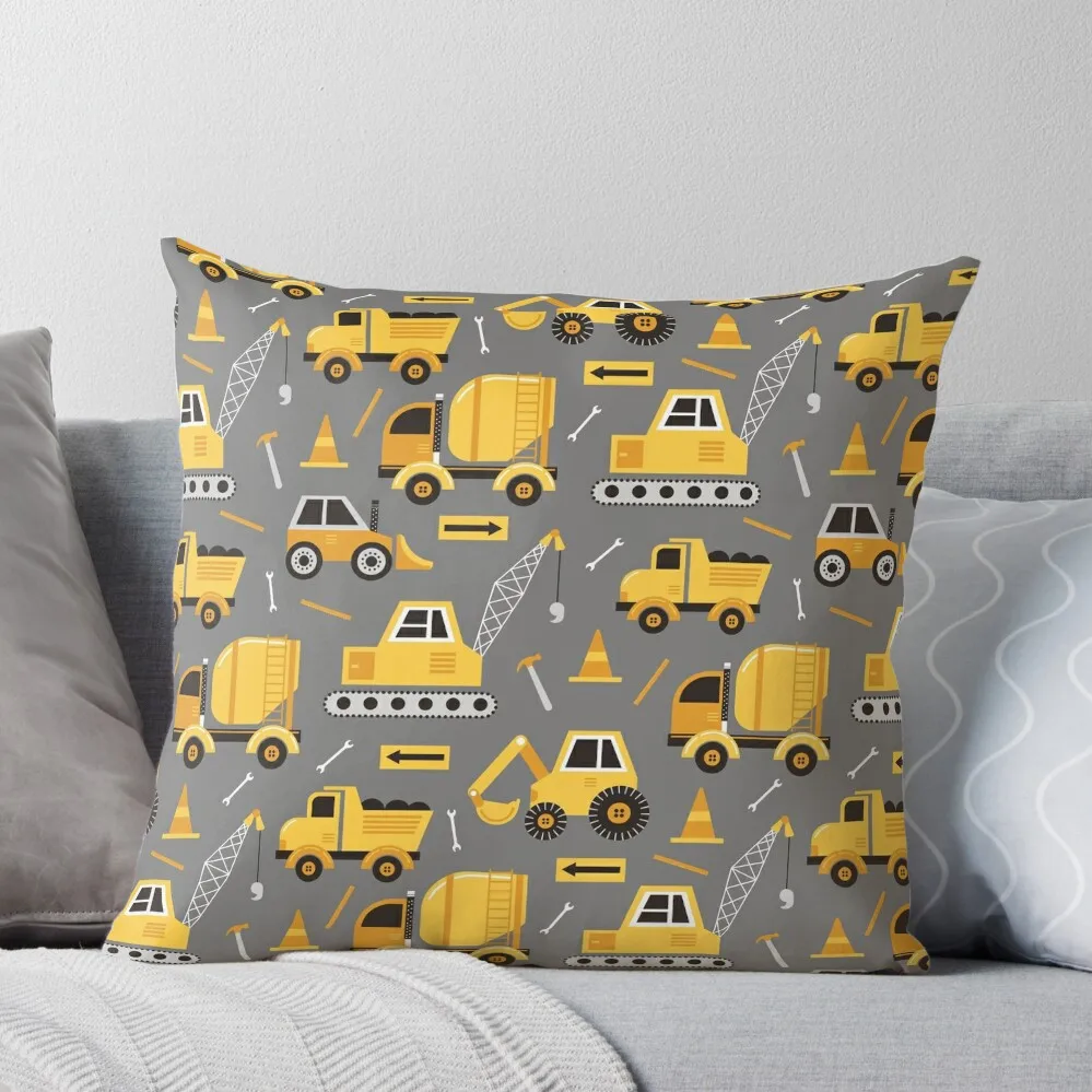 

Construction Trucks on Gray Throw Pillow Decorative Cushions pillows decor home Cushion Cover Set Decorative Sofa Cushions
