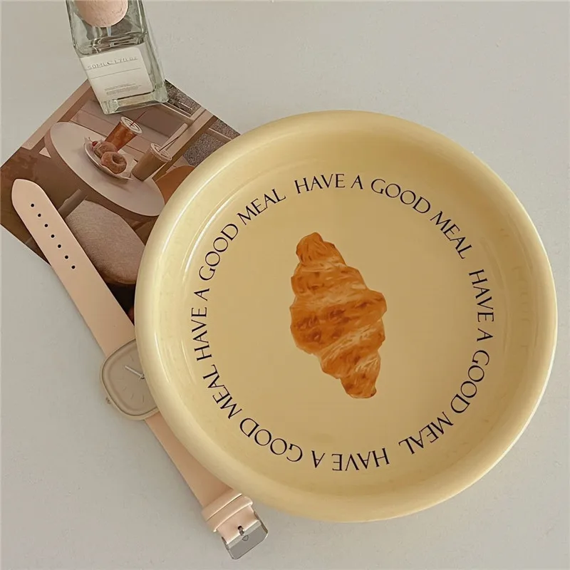 Korean Style Household Ceramic Tableware Set Creative Bread and Toast Printed Noodle Bowls Meal Plate Home Porcelain Dinnerware ceramic tableware set