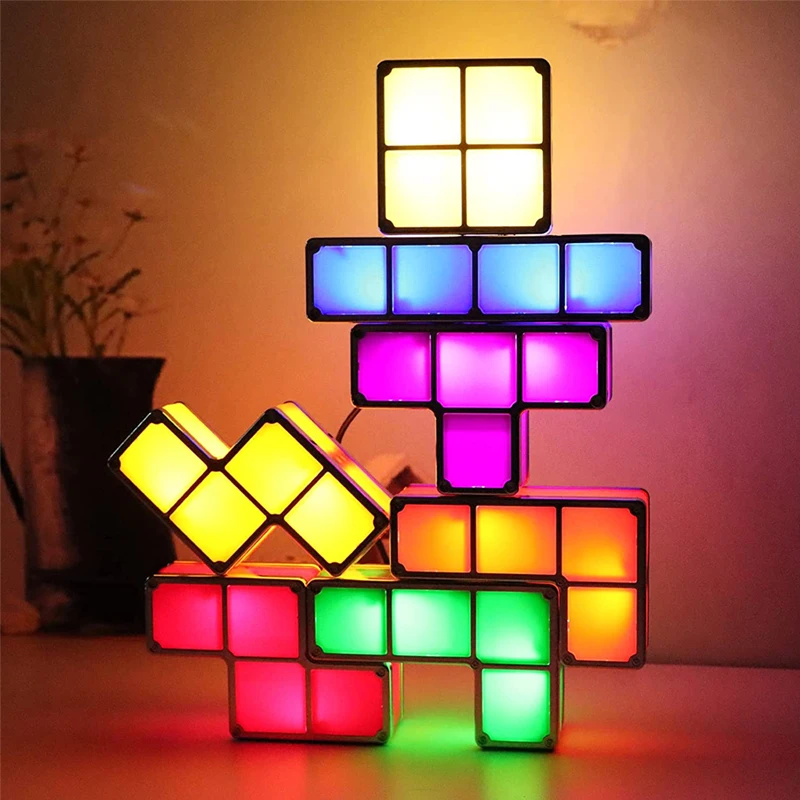 Veilleuse empilable à LED pour enfants et adolescents, puzzle bricolage, nouveauté, lumière Tangram 3D, lampe de bureau pour chambre à coucher, cadeau d'anniversaire idéal, 7 couleurs