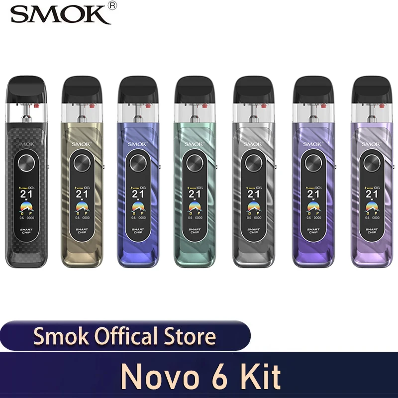 Original SMOK Novo 6 Kit Built-in 1700mAh with 40W Power 0.96 inch TFT screen 3ml Top Filling Pod Cartridge E Cigarettes Vape pod system