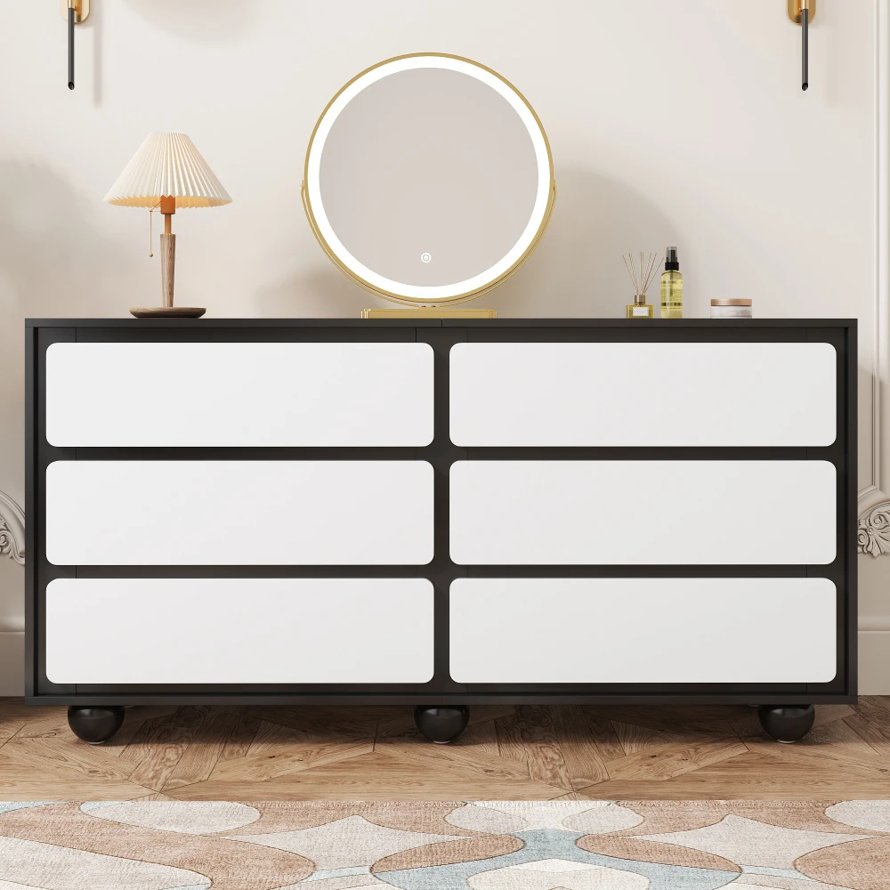 PINGGO Stilvolle Kommode mit Sechs Schubladen Modernes Design Frisiertisch Sideboard Praktische Funktion 140x38x74,5cm – Detail 9