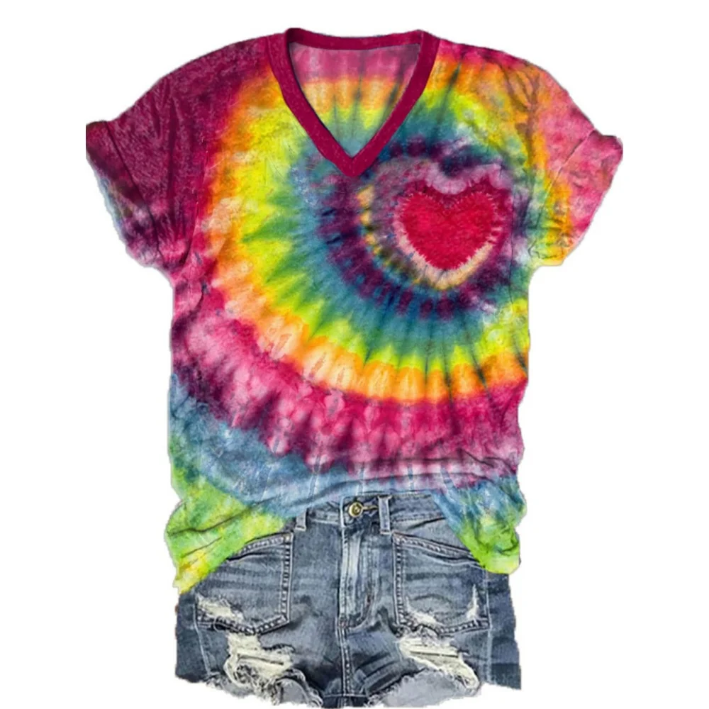 

Cotton Women's T-Shirts Fashion Characters Top Tee 3d Rose T-Shirt Harajuku Casual Short Sleep V-Neck Oversized Female Clothing