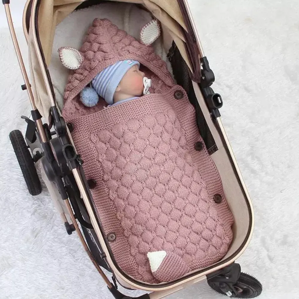 New Baby Winter Swaddle Wrap Blankets Knitted Toddler Infant Baby Swaddle Kids Warm Stroller Crib Envelope Newborn Blankets