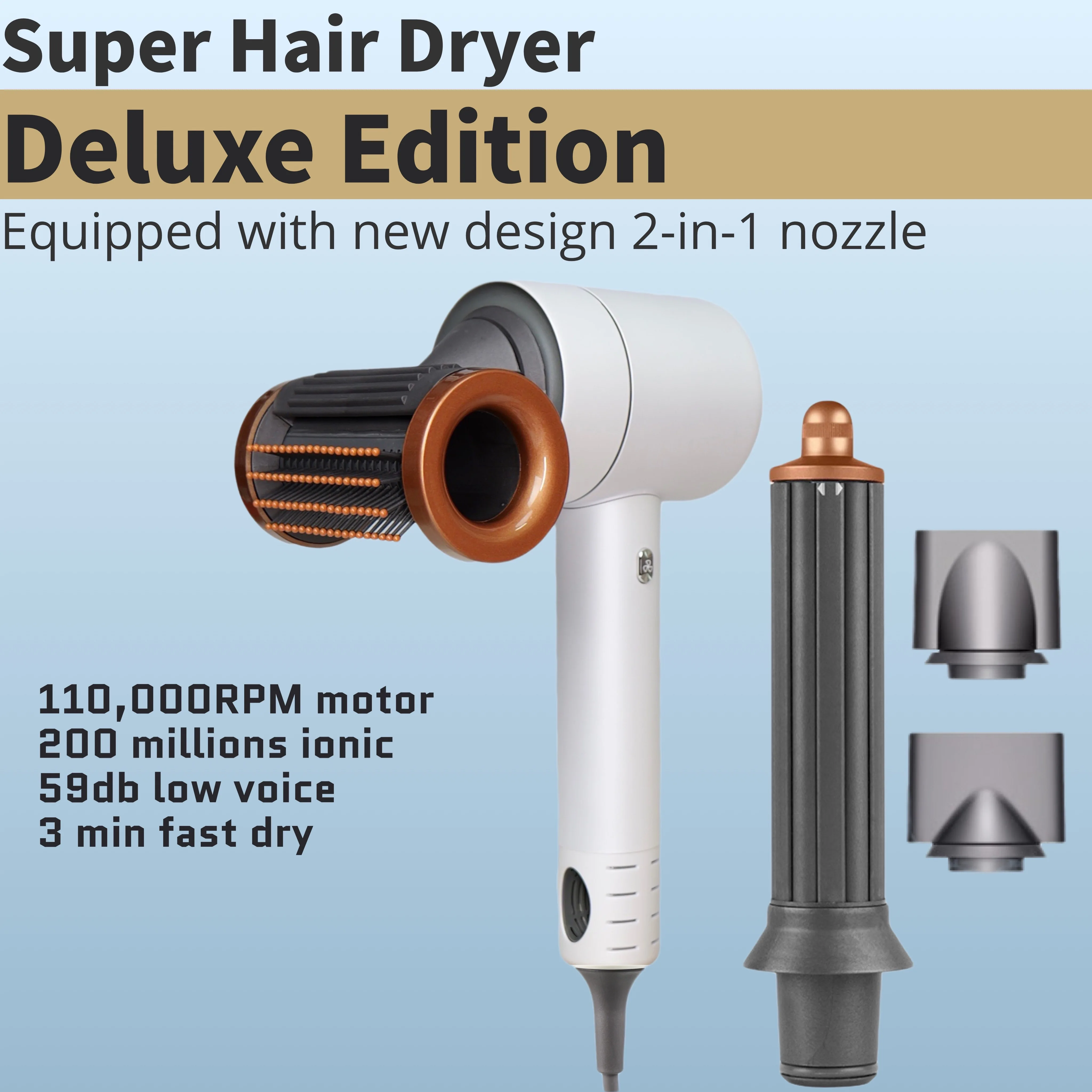 Super Hair Dryer With New 2-in-1 Nozzle & Hair Curling Nozzle Professional Styling Hairdryer For Styling Tool Hairdryers