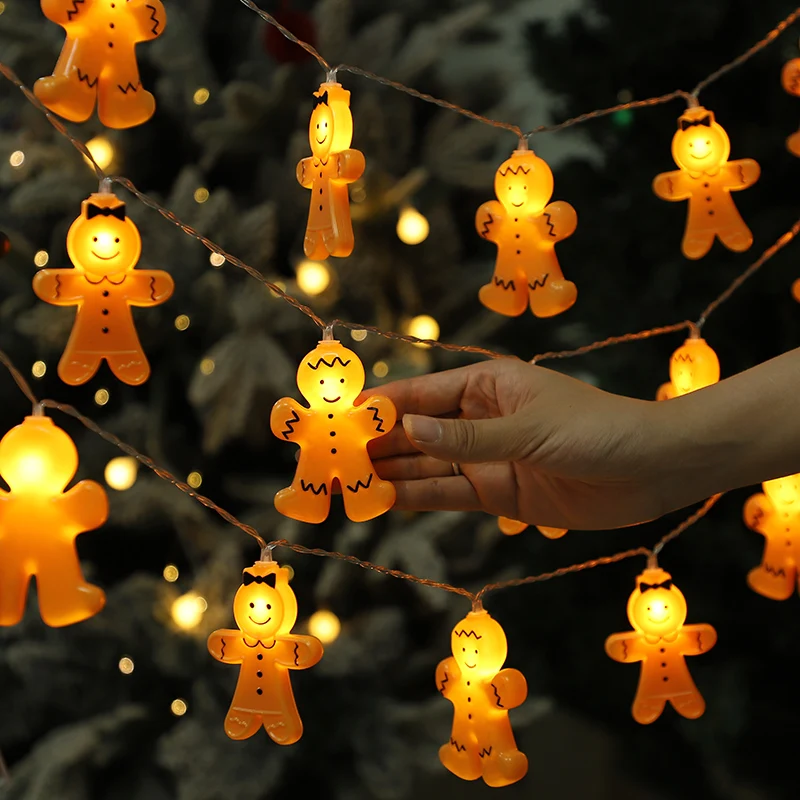 Gingerbread Man LED String Lights Xmas Tree Hanging Ornaments Christmas Decoration For Home Indoor Outdoor New Year Party Gifts