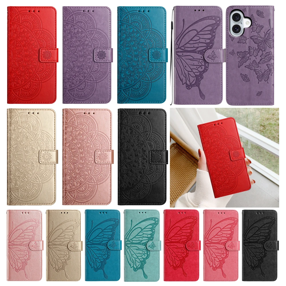 Butterfly Flower Leather Phone Wallet Case with Card Holder and Flip Cover