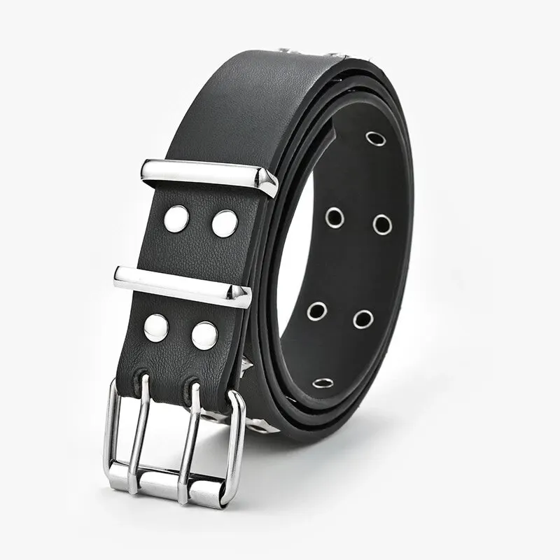 Star Eye Rivet Belt Double Pin Buckle For Women Men Pu Leather Waistband waist belt,leather belt,pu leather belt,pin buckle belt