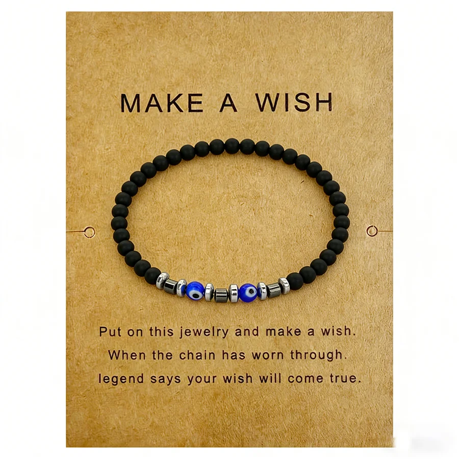 Minimalistisches Evil-Eyes-Armband für Männer, handgefertigt, 4 mm, mattierter Stein, Hämatit, Heilschmuck, leicht, bequem, vielseitig, Joias