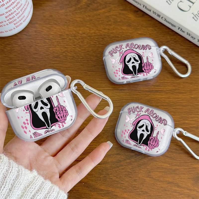 Gothic Print AirPods Case with Carabiner for AirPods 4 3 2 1