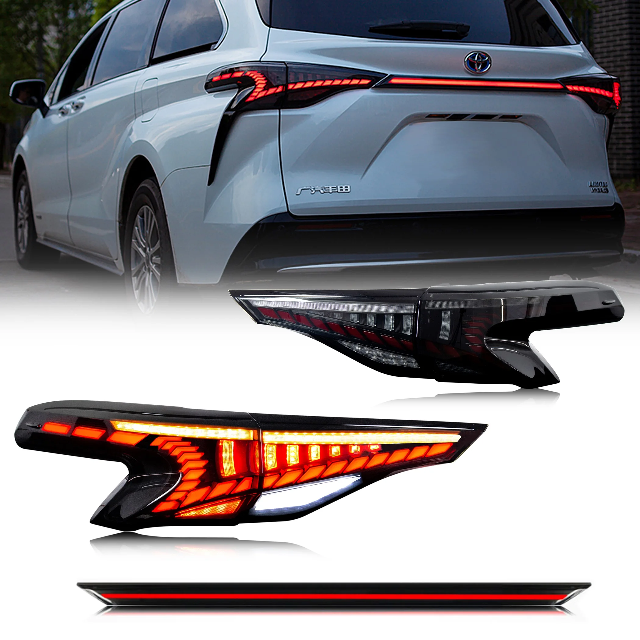 Led Tail Lights & Middle Lamp For Toyota Sienna 2021 2022 2023 Startup